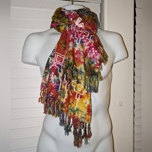 Indigo Blue multicolor tie-dye floral and tribal shawl / wrap. EUC. OS
